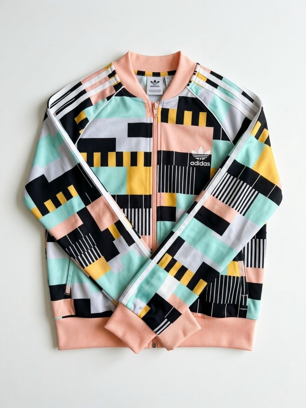 Adidas Geo Print Track Jacket - Pastel Pink/Mint/Black Youth L